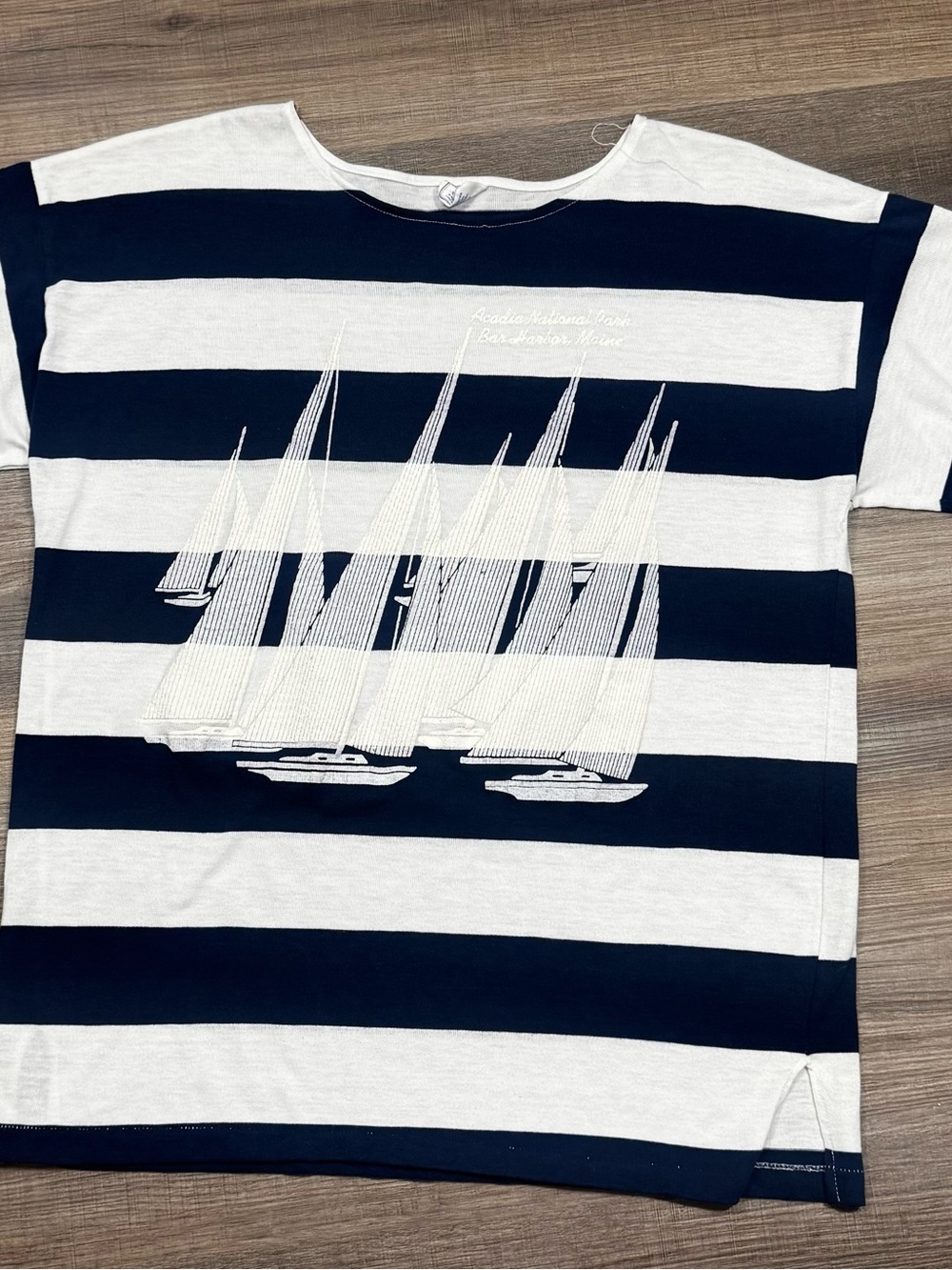 Acadia National Park Nautical Striped Top Sailboat Graphic Bar Harbor Maine
